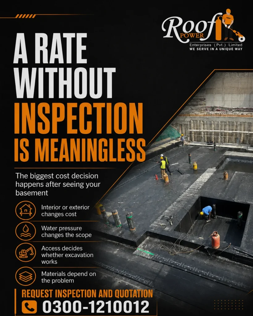 Illustration showing the key factors that affect the cost of basement waterproofing, including basement size, water damage, repair requirements, and waterproofing methods.
