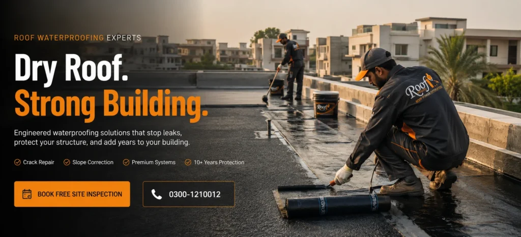 Professional technicians providing Roof Waterproofing Services in Pakistan for a residential building by Roof Power Enterprises (Pvt.) Limited.
